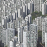 서울 송파구 롯데월드타워에서 바라본 아파트의 모습